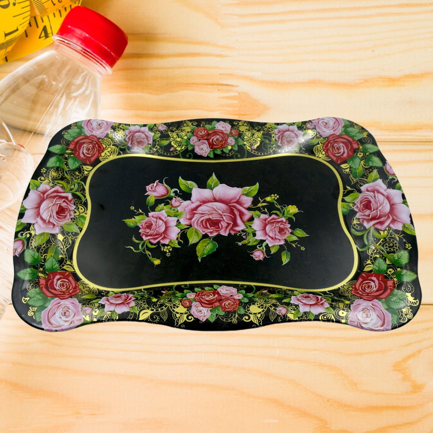 5537 Stainless Steel Serving Tray With Flower Printed Rectangle Premium Dining Table Plate (18 x 8.5 Inch / 1 Pc) 5537 Stainless Steel Serving Tray With Flower Printed Rectangle Premium Dining Table Plate (18 x 8.5 Inch / 1 Pc)